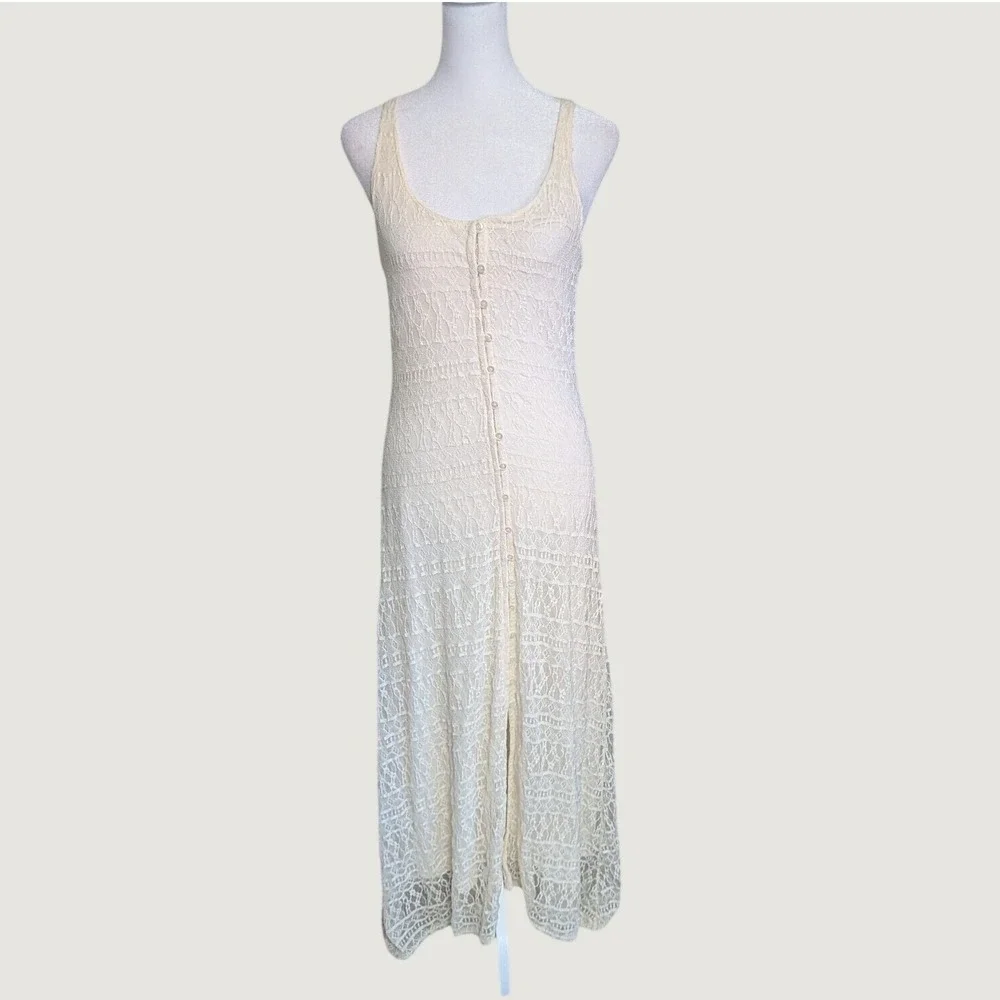 Abercrombie & Fitch Y2K Cream Lace Button Front Sleeveless Maxi Dress Medium